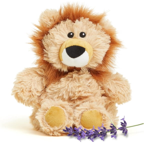 warmies Junior 9” Lion Stuffed Animal, Microwavable Heated Plushies and Weighted Soft Plush Toys