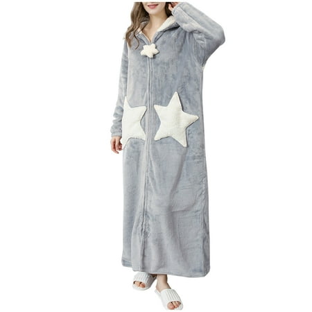 

Shpwfbe Robes for Women Pajamas for Women Female Nightgown Star Coral Fleece Autumn And Winter Long Outer Wear Home Service Sleepwear Grey M Womens Pajama Sets Night Gowns for Adult Women