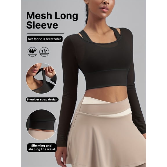 Top-kevin Women's Sports Long Sleeve Fitness Long Sleeve Mesh Design for Running Gym Yoga