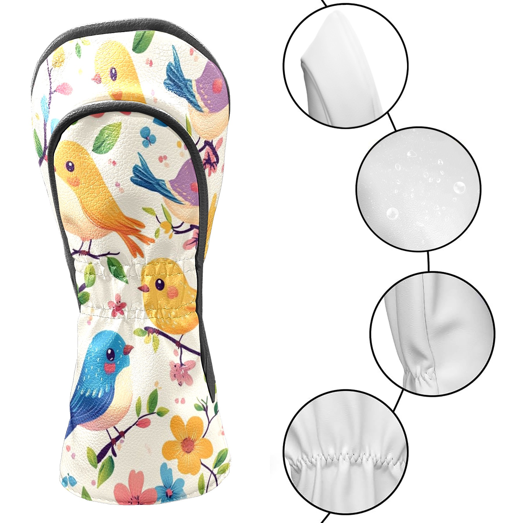 Golf Club Head Covers - Colorful Bird Design, PU Leather, Waterproof, Fits Fairway Woods/Hybrid, Unisex, Fits Most Brands