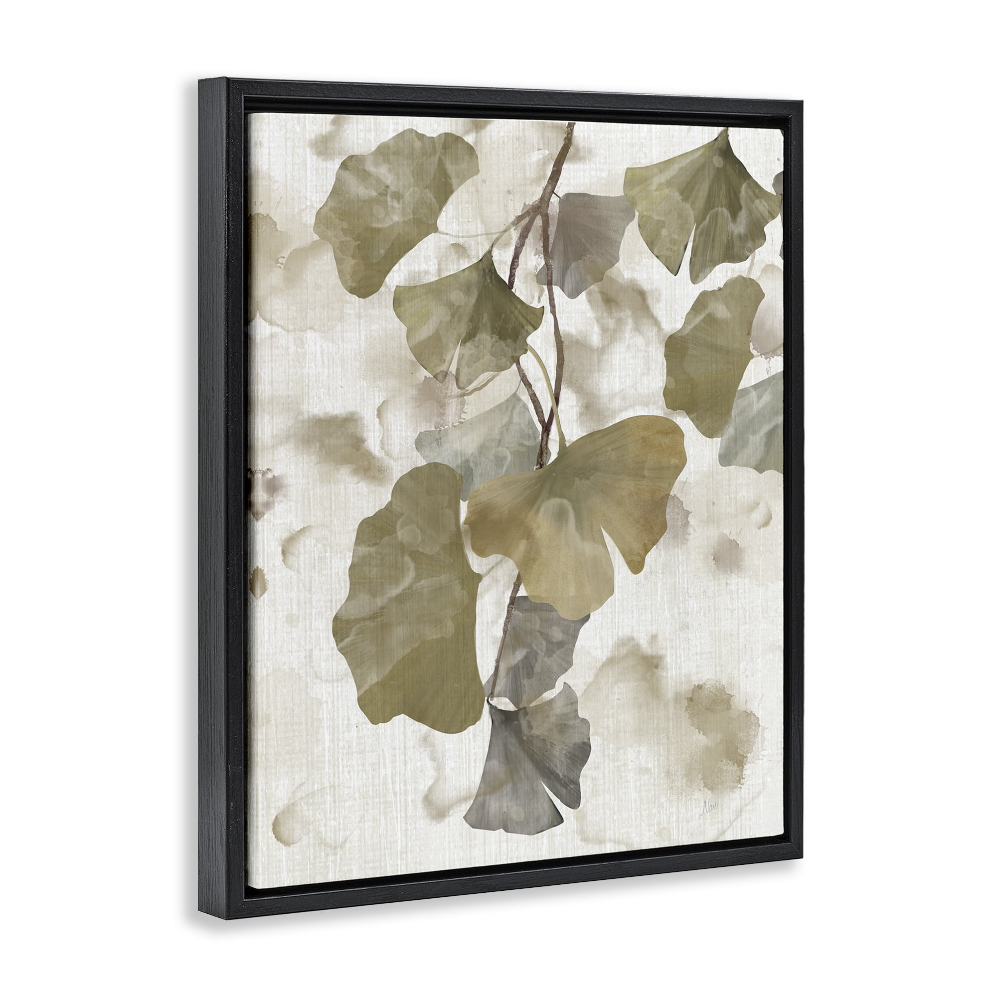 Stupell Industries Rustic Ginkgo Leaves Botanical & Floral Painting Black Floater Framed Canvas Art Print Wall Art, 17 x 21