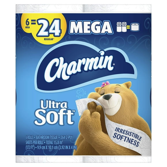 Charmin Ultra Soft Toilet Paper 6 Mega Rolls = 24 Regular Rolls
