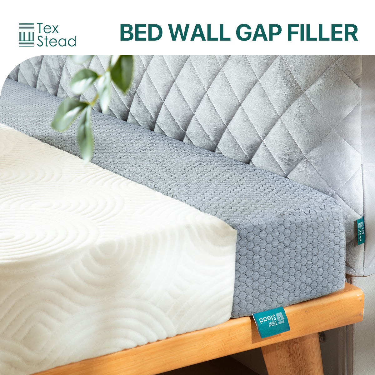 CHARRYARN By TexStead Bed Gap Filler Square Pillow Headboard Cushion (Light Gray, King)