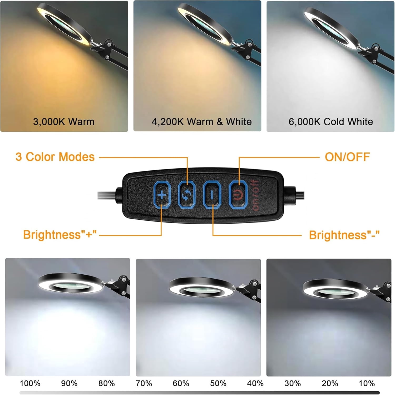 CAMOTUSE USB Magnifying Glass with LED Light 10X Magnifier Crafts Reading Desk Stand Lamp