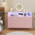 thumbnail image 7 of YUSAZENS Dresser for Bedroom 6 Drawer with LED Light & Charging Station, Wooden Dressers and Chests of Drawers with 2-Tier Open Shelves, Wide Dresser Organizer for Living Room Hallway Entryway, Pink, 7 of 7