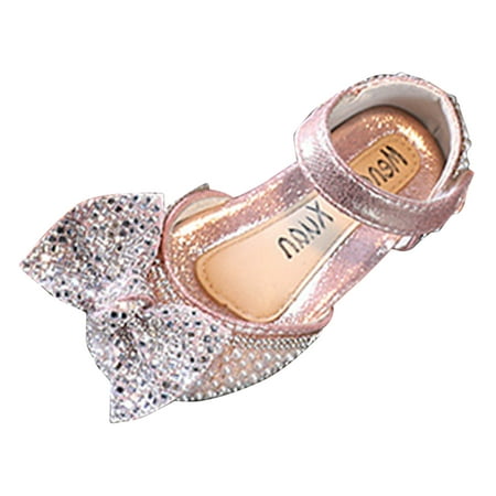 

B91xZ Toddler Girl Sandals Fashion Spring And Summer Girls Sandals Dress Performance Dance Shoes Pearl Sequin Shiny Bow Hook for Toddler/Little Kid/Big Kid Sizes 10