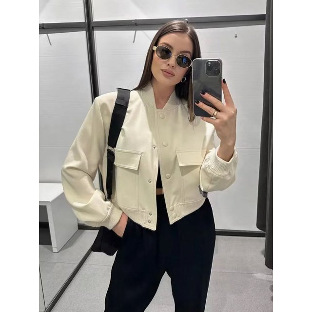 ASDS-Chaqueta Bomber con bolsillos para mujer, abrigos Vintage de manga larga con botón frontal, prendas de vestir exteriores informales, Tops elegantes