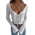 thumbnail image 3 of Nituyy Women Crop Top, Long Sleeve Tie-up Solid Fall Tops for Casual Daily, 3 of 6