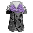 thumbnail image 4 of Purple Rose Floral Flowers Womens Summer V Neck Zipper Top Short Sleeve T Shirt Off Shoulder Top Casual Classy Loose Shirts, 4 of 7