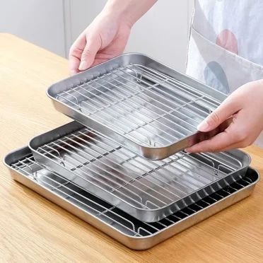 Baking Sheet with Wire Rack, Stainless Steel Cookie Sheet Pan Set, Non Stick Baking Pans with Cooling Rack for Oven Cooking 9'' x 7'' x 1''