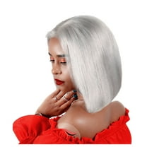 UTOURS Human Hair Bob Wigs T Part Short Straight With Baby Hair 180% Density 13x4x1 Lace Frontal Glueless Gray Straight Wig for Black Women Pre Plucked(8 inches)