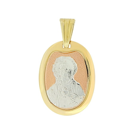 14k Tricolor Gold, Christ Jesus Sacred Heart Religious Pendant Oval Medal NO Necklace