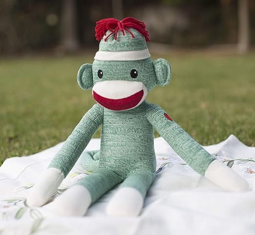 Made by Aliens Adorable Green Sock Monkey, The Original Traditional Hand Knitted Stuffed Animal Toy Gift-for Babies, Teens, Girls and Boys Baby Doll Present Puppet 20 Inches