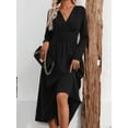 thumbnail image 6 of Women'S Long Sleeve Maxi Dress Fall Trendy Elegant V-Neck Flowy Wedding Guest Holiday Formal Long Dresses Black XL, 6 of 9