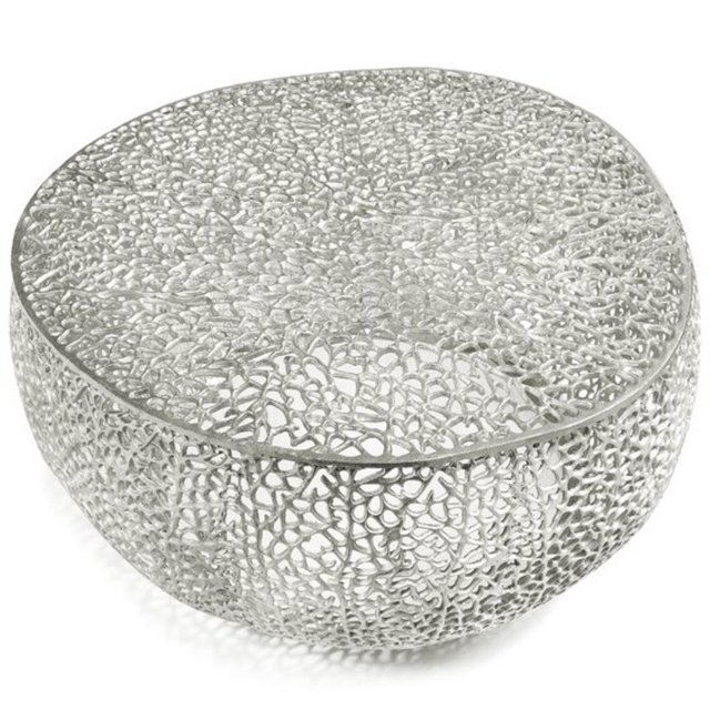 Home Gear Alice Aluminum Coral Design Accent Coffee Table in Silver