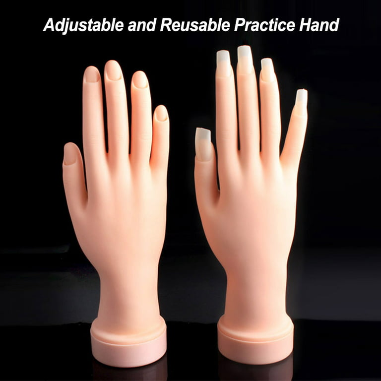 TureClos PVC Rubber Prosthetic Hand Adjustable Reusable Practice Hand  Bendable Nail Art Training Convenient Fake Hand Teaching Salon Drawing 