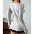 thumbnail image 6 of Women'S Boat Neck Cable Knit Sweater, Long Sleeve Off Shoulder Ribbed Slim Fit Pullover Tops Cute Fall Outfits Gray L, 6 of 7