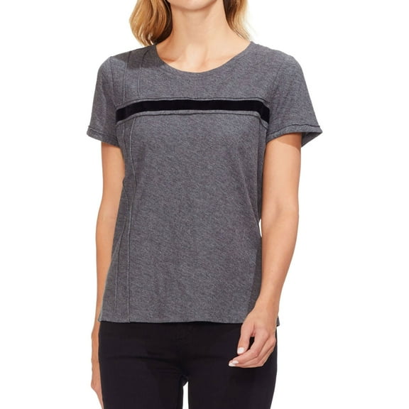Vince Camuto Womens Velvet Stripe Embellished T-Shirt, Grey, X-Small
