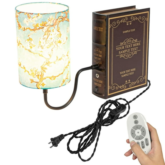 Kiven Dimmable Table Lamp, 1-Light Classic Bookshelf Lamp with Remote Control and Blue Fabric Lampshade, Farmhouse Decorative Bookend, Plug in Book Lamp for Office Home Decor Bedside Bookcase DZ0034