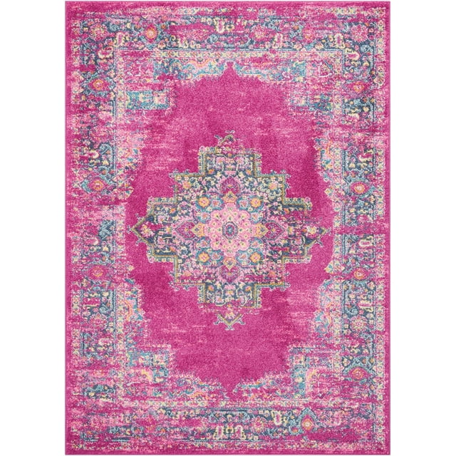 homeroots home decor 385262 5’ x 7’ Fuchsia and Blue Distressed Area Rug
