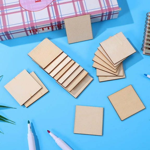 Homoyoyo 50 Pcs Hardwood Square Wood Blocks Slices for Crafts, Art Projects, Model Building, and Home Decor