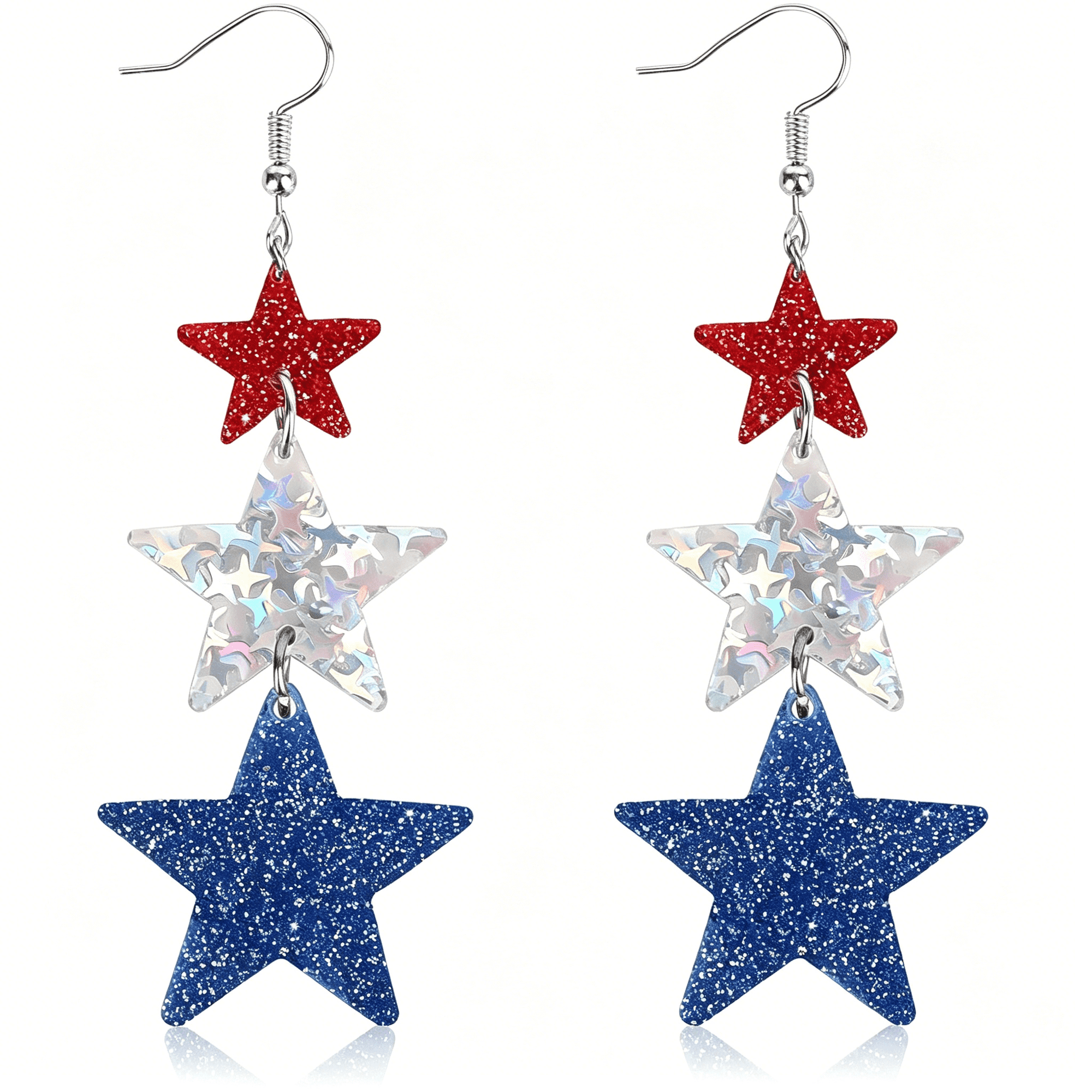 DESIGNICE 4Th of July Earrings Independence Day Patriotic Star Dangle Earrings for Women Red White Blue Sparkly Layered Star Drop Earrings 250Th Anniversary Usa Flag Jewelry Accessories Holiday Gift