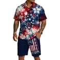 thumbnail image 2 of Mens 4th of July 2 Piece Set Summer Tracksuits 2 Piece Outfits Independence Day Textured Short Sleeve Button Down Shirts and Drawstring Short Sets, 2 of 6