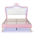 thumbnail image 4 of Yoneston Full Size Upholstered Bed Frame with LED Crown Headboard, Modern Princess Platform Bed for Bedroom Furniture,Pink, 4 of 7