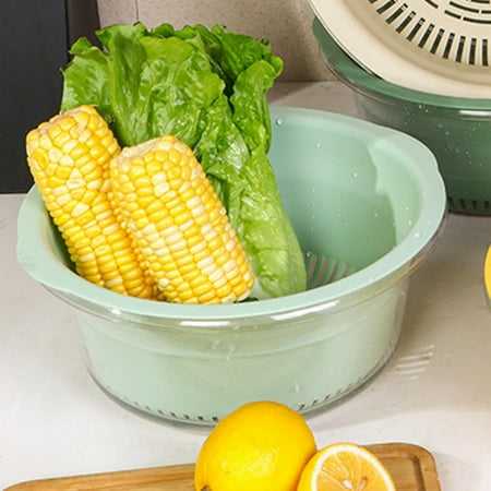 

Multi Use Kitchen Fruit Drain Basket Washing Filter Strainer Food Storage Basket Kitchen Gadget Sieve Container Detachable Double Layer light green