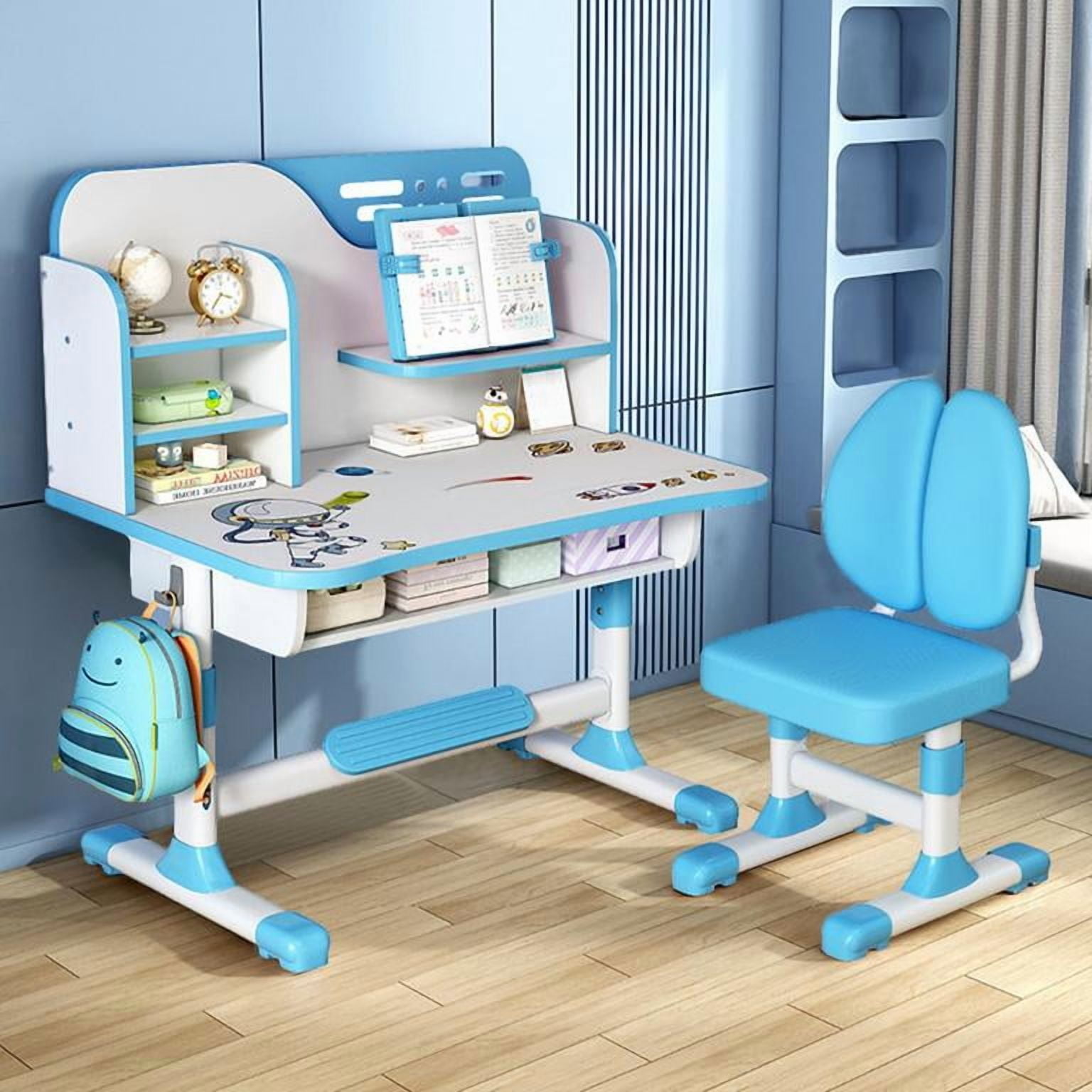 YNCE Kids Study Desk and Chair Set, Height Adjustable Kids Table and Chairs, Desk for Bedroom, Children School Study Writing Tables with Large Writing Board, Ideal Gifts for Boys Girls