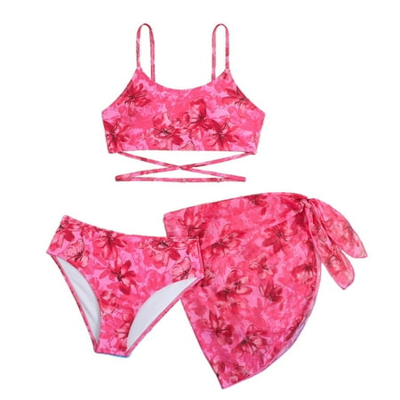 Piomll Girl s Swimsuits Floral Print 2 Pcs Bikini With Rash Guard Shorts Toddler Youth Swimming Suit