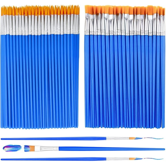 Small Paint Brushes Bulk, Anezus 100 Pcs Paint Brushes for Kids Acrylic Paint Brushes Set with Flat and Round Pointed Paint Brushes Craft Paint Brushes for Classroom Watercolor Canvas Face Painting
