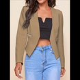 thumbnail image 4 of Blazer Corto para Mujer, Chaqueta Informal/de Trabajo de Larga con Abertura Frontal y Bolsillos Caqui XL, 4 of 8