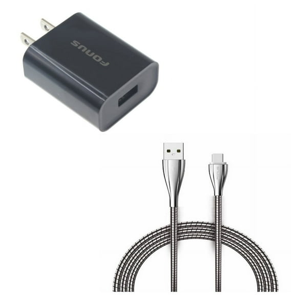 Type-C 6ft Metal USB Cable w USB 18W Quick Home Charger R1D for Acer Liquid Jade Primo - Alcatel PulseMix, 7, Idol 5S 5 4S, 3V (2019) - ASUS Zenfone V Live, ROG Phone 2, AR 6 5z 4 Pro