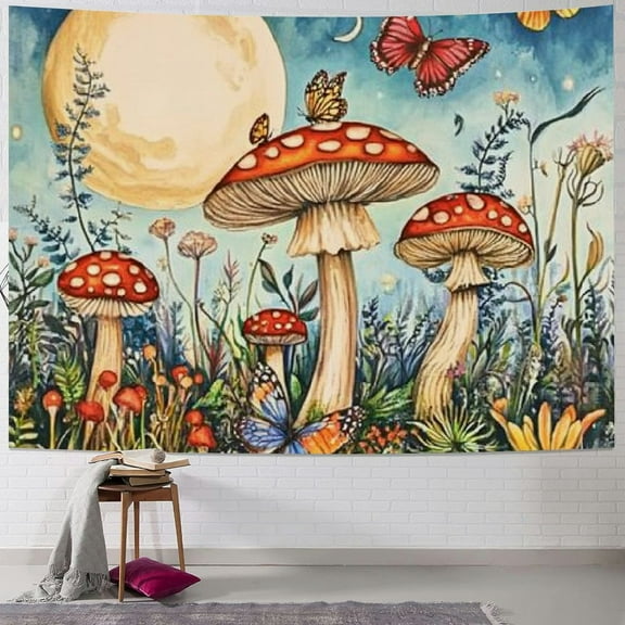 BCIIG Red Mushroom Tapestry Moon Star Tapestries for Bedroom Aesthetic Beige Starry Night Green Plant Tapastrys Wall Hanging Butterfly Snail Frog Wall Tapestry for Living Room Dorm 40x30inch