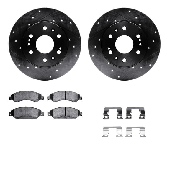 Dynamic Friction Company Front Brake Rotors-Drilled and Slotted-Black with 5000 Advanced Brake Pads includes Hardware 8512-48057