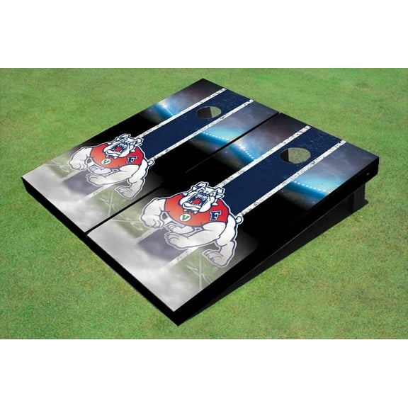 Fresno State Bulldog Field Long Strip Matching Navy Blue Themed Cornhole Boards