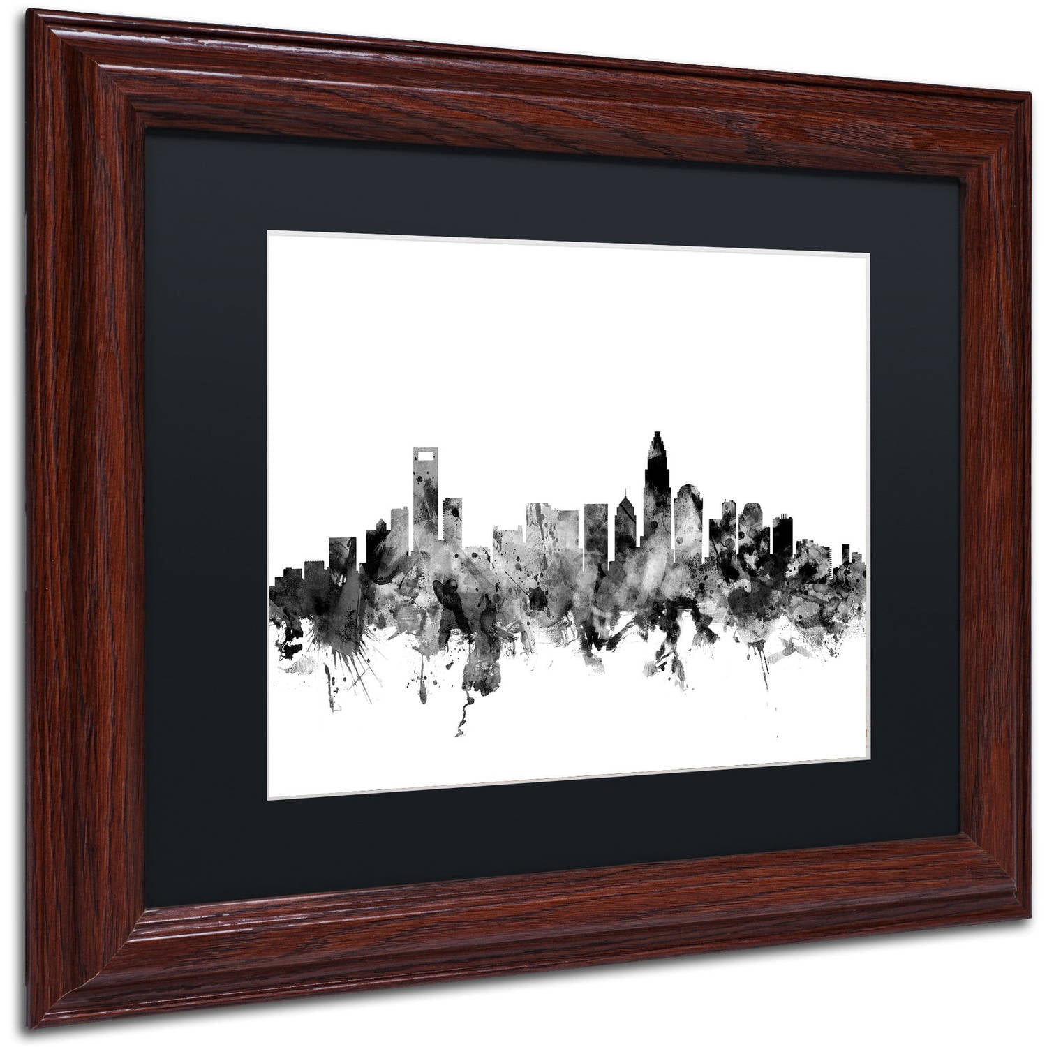 Trademark Fine Art "Charlotte NC Skyline B&W" Canvas Art by Michael Tompsett, Black Matte, Wood Frame