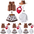 thumbnail image 2 of VNKIDY Girls Kids Festival Party Western Cowboy Set Shirt Vest Skirts Holiday Set Performance Party Outfit 6-7 Years, 2 of 8