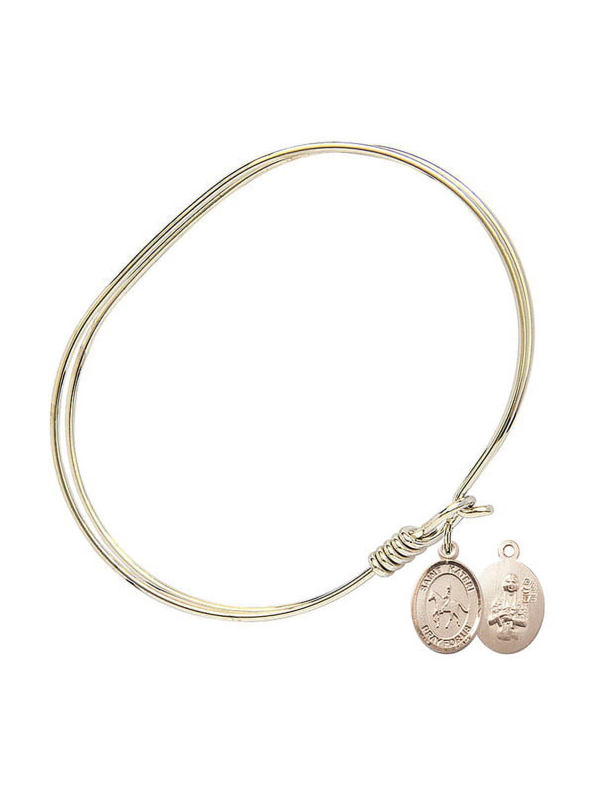 7 inch Oval Eye Hook Bangle Bracelet w/ St. Kateri/Equestrian in Gold-Filled