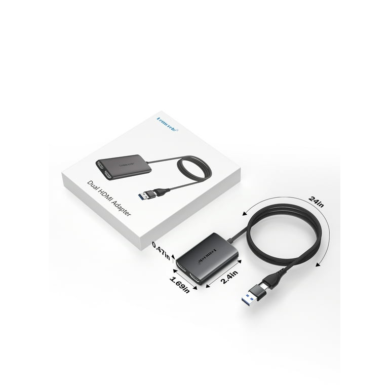 Lemorele USB A USB C to Dual HDMI Adapter, USB to HDMI Extender