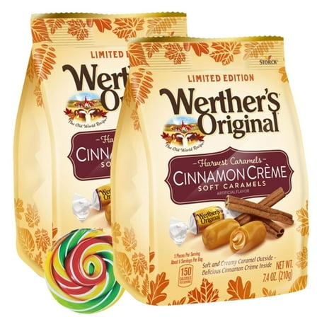 Werthers Original Cinnamon Creme Soft Caramels, Fall Candy Bowl Fillers, Pack of 2, 7.4 Ounces per Bag