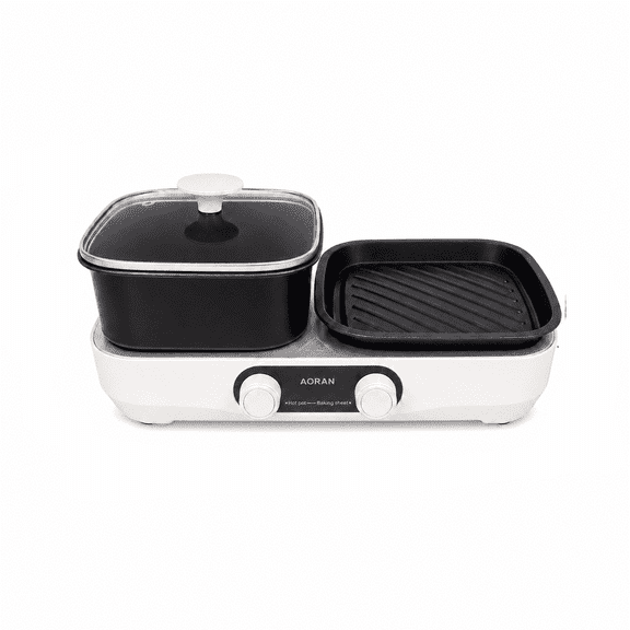 2-in-1 Electric Hot Pot & Grill Combo with Dual Independent Temperature Control, Portable Non-Stick Cooker for Indoor and Outdoor Cooking, Ideal for Camping, Family Parties and BBQ