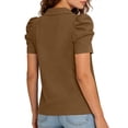 thumbnail image 5 of Craaazy Women's Oversized Solid Color Turndown Collar Puffed Short Sleeve Buttoned Casual Summer Top Gifts, 5 of 5