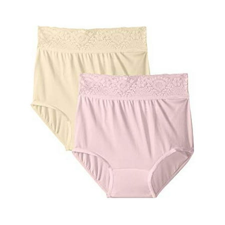 Bali Lacy Skamp Women`s Brief Panty - Best-Seller! (Pack of 2) (1 Rosewood / 1 Moonlight)