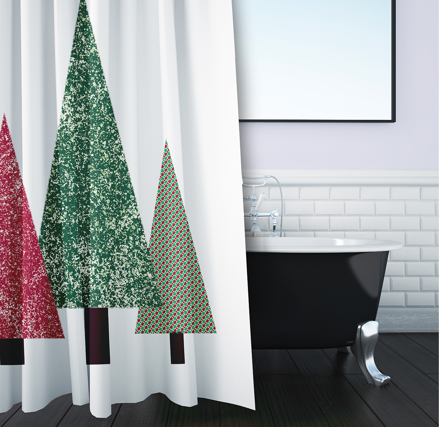Simply Daisy 70" W x 73" L Triangle Trees Polyester Shower Curtain, Christmas Pink [1 Ct]