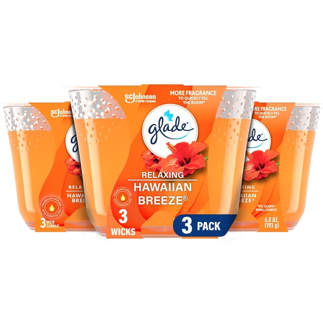 Vela ambientadora Glade Hawaiian Breeze, 3 mechas, 200 ml, paquete de 3