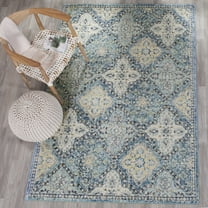 SAFAVIEH Evoke Isla Bordered Area Rug, Light Blue/Ivory, 5'3" x 7'6"