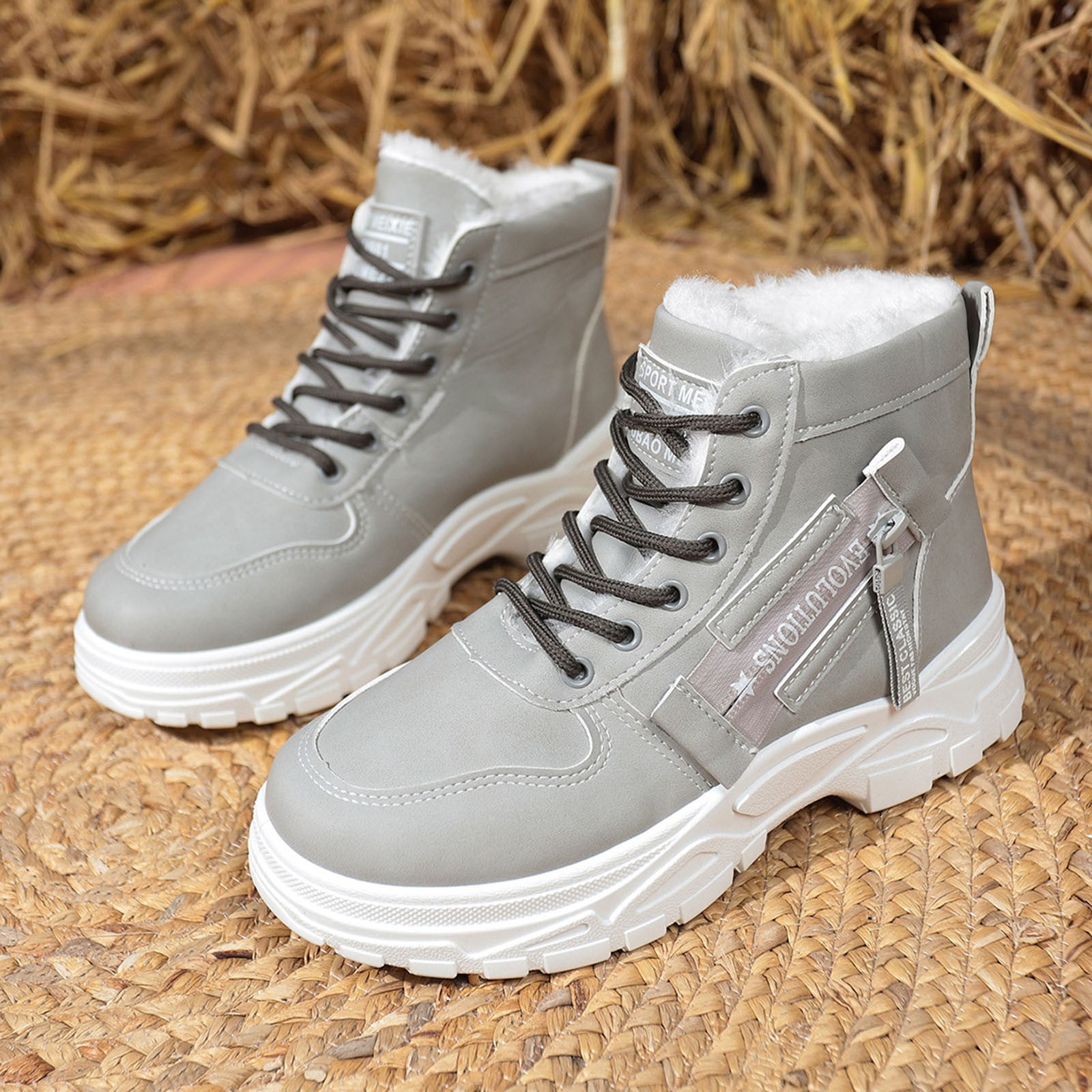 Miluxas Women's Fleece Lined Snow Boots, Thick Platform Winter Outdoor Shoes Hiking Warm Ankle Shoes Gray 6(37)