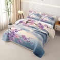 thumbnail image 3 of Homewish Pink Purple Cherry Blossom Quilt King,Japanese Style King Coverlet Set,3-Piece, 3 of 7